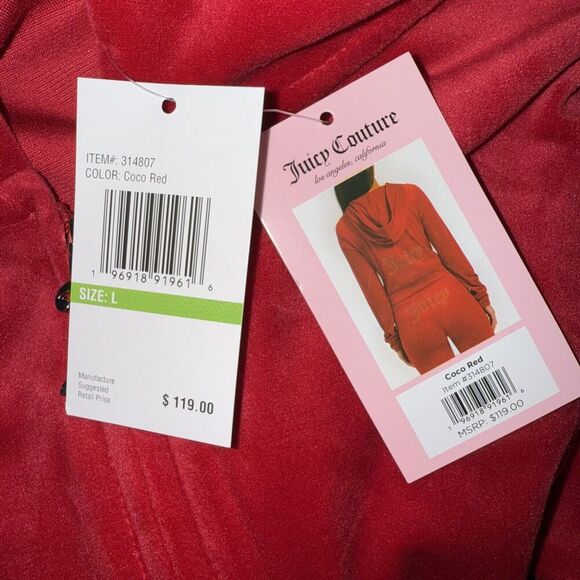 NWT Red LARGE $218 JUICY COUTURE Velour OG Bling Tracksuit Hoodie/Pant - Picture 5 of 8